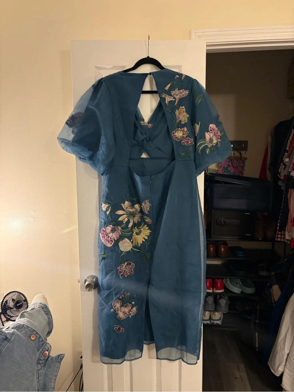 ASOS Teal Blue Floral Embroidered Midi Dress - Picture 2 of 5